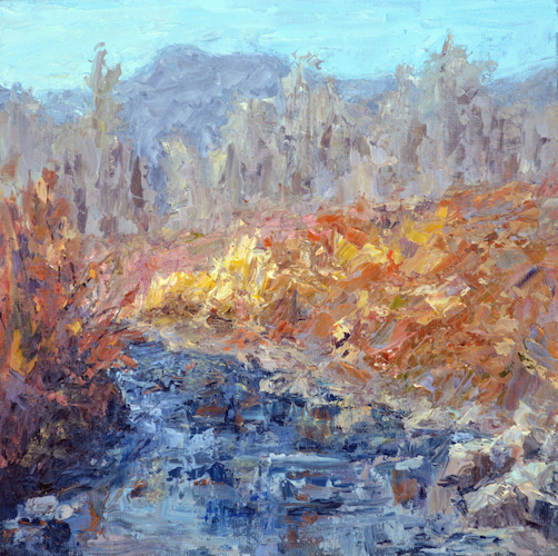 October Stream 8x8 $355 at Hunter Wolff Gallery